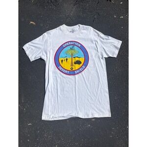Vintage Operation Desert Shield Single Stitch‎ Hanes Beefy-T USA White 90s Tee